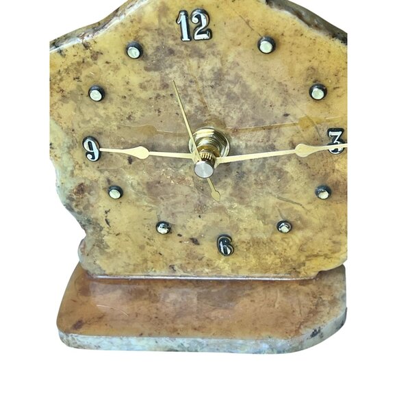 Quartz Stone Desk Clock Gold Hands & Numbers Tested Works Table Top Shelf VTG - Picture 6 of 9
